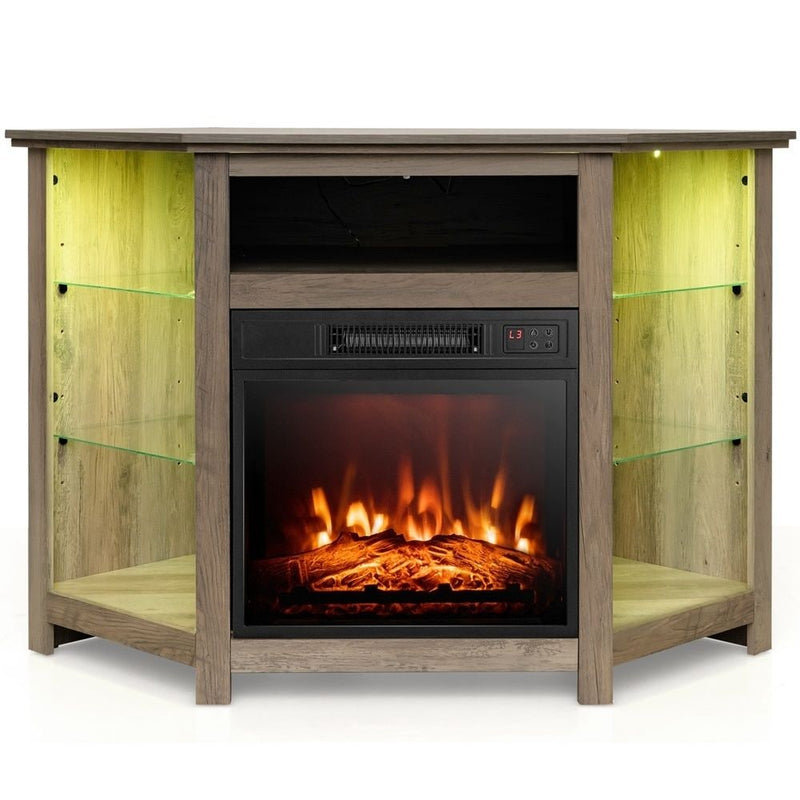 Costway Fireplace TV Stand with Led Lights and 18" I3