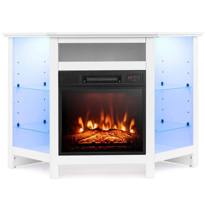 Costway Fireplace TV Stand with LED Lights, White I2