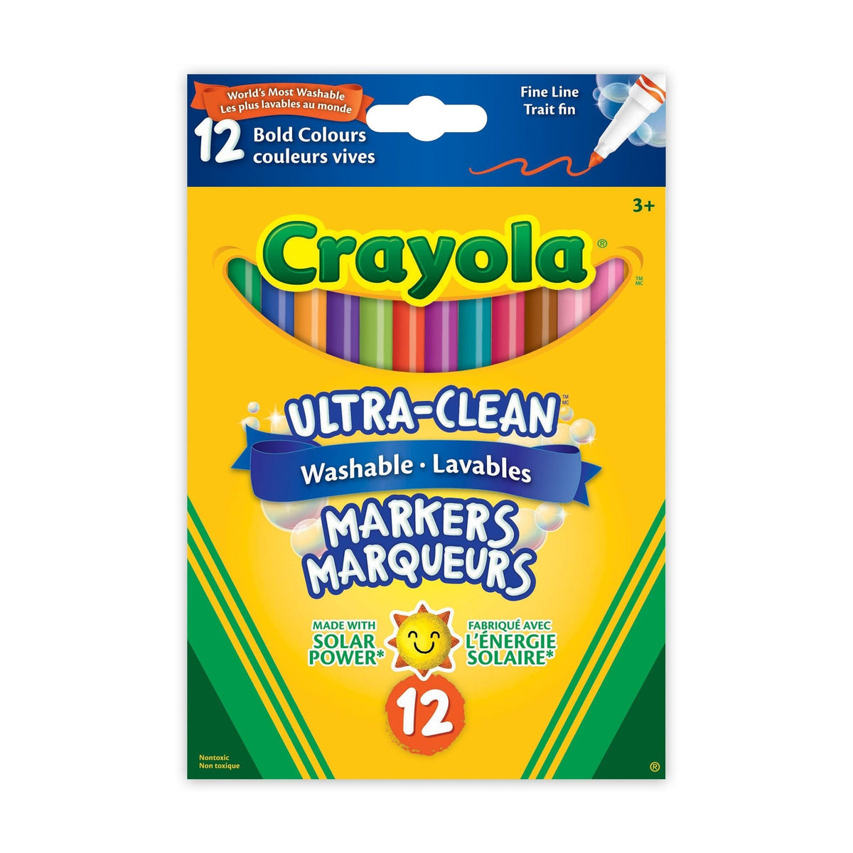Crayola Ultra-Clean Washable Fine Tip Markers for Drawing/Colouring, Multi-Colour, 12-pk, Ages 3+