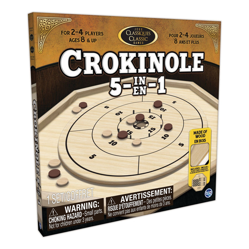 Crokinole 5-in-1 Deluxe Wooden Board Game Set, Ages 8+ U3