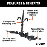 CURT 18085 2-Bike Tray-Style Hitch Mount Bike Rack, Fits 1-1/4, 2-in Receiver, Black
