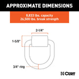 CURT 83760 3 x 3-in Weld-On Tie-Down D-Ring (8,833 lbs, Raw Steel)