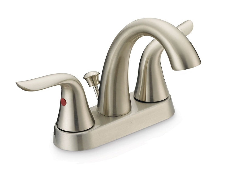 Danze Plymouth Double Handle 4-in Centreset Bathroom Sink Faucet with Pop-Up Drain, Brushed Nickel G7