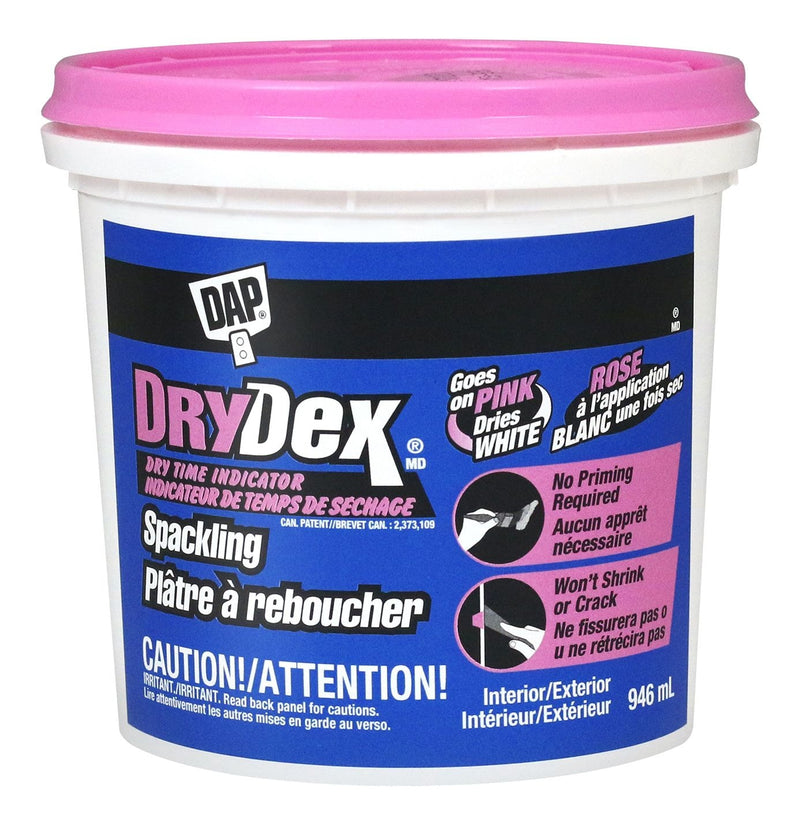 DAP DryDex Spackling, Indoor/Outdoor Wall Hole & Crack Repair with Dry Time Indicator, 946-mL F3