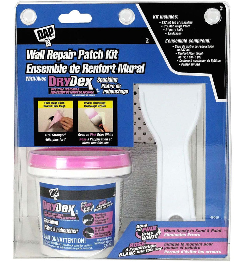 DAP Wall Repair Patch Kit with DryDex Spackling, Putty Knife, Patches & Sandpaper, 4-pc Q4