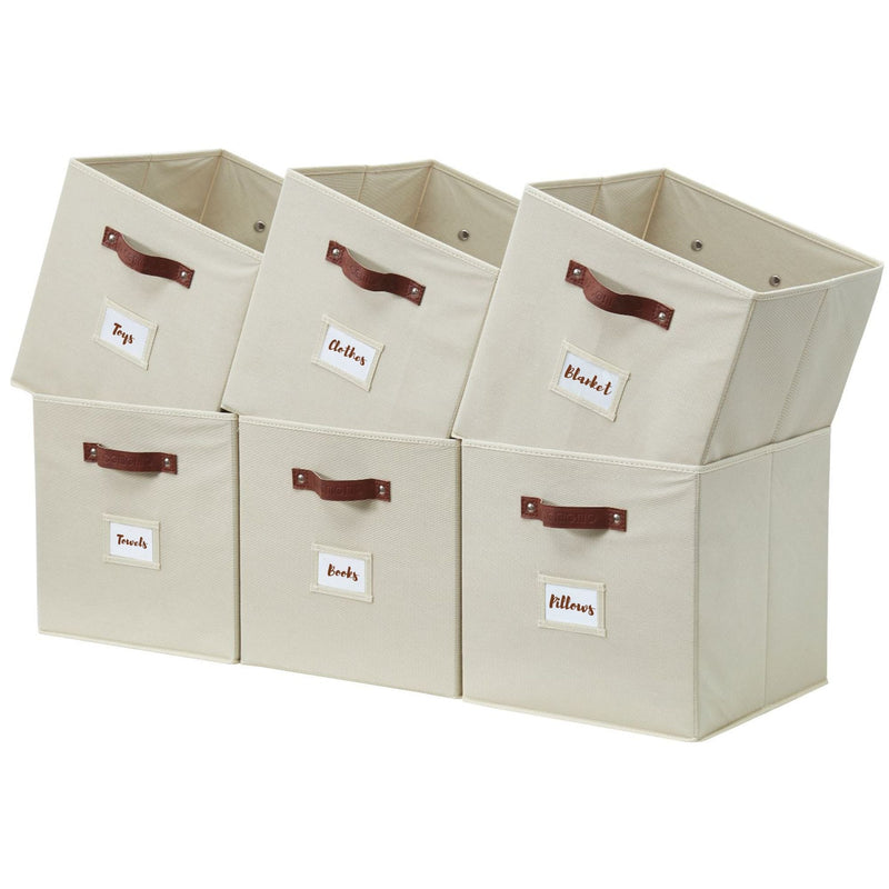 Decomomo Collapsible Storage Cube with Label, 11-in, 6-pk, Beige L4