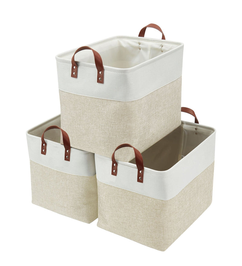Decomomo Jumbo Foldable Storage Basket, 42-L, 3-pk, Beige F1