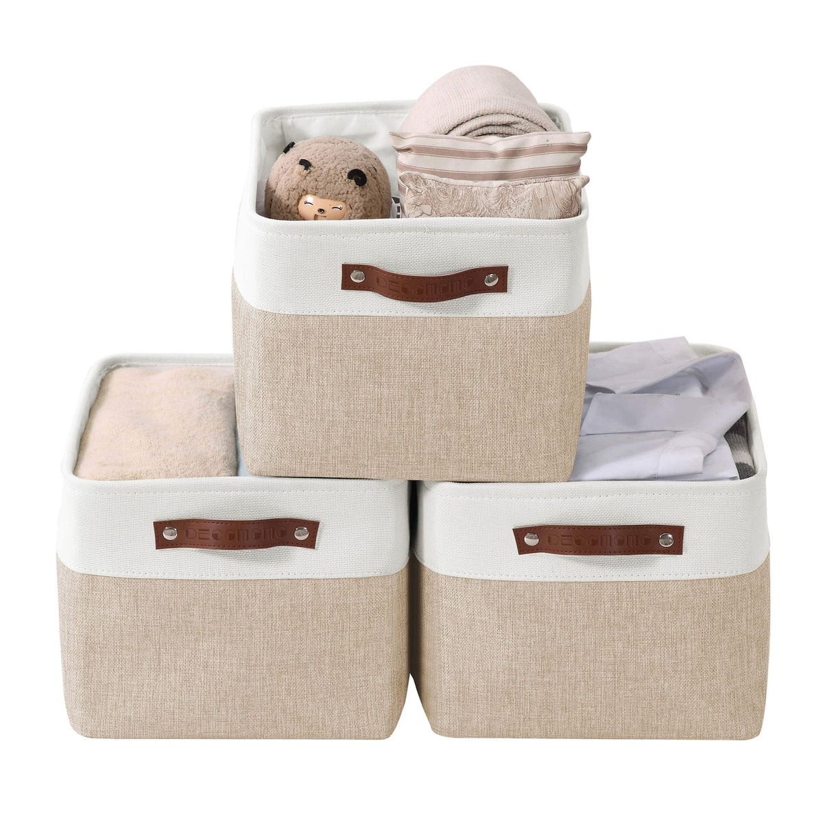 Decomomo Large Soft-Sided Foldable Storage Basket, 3-pk, Beige