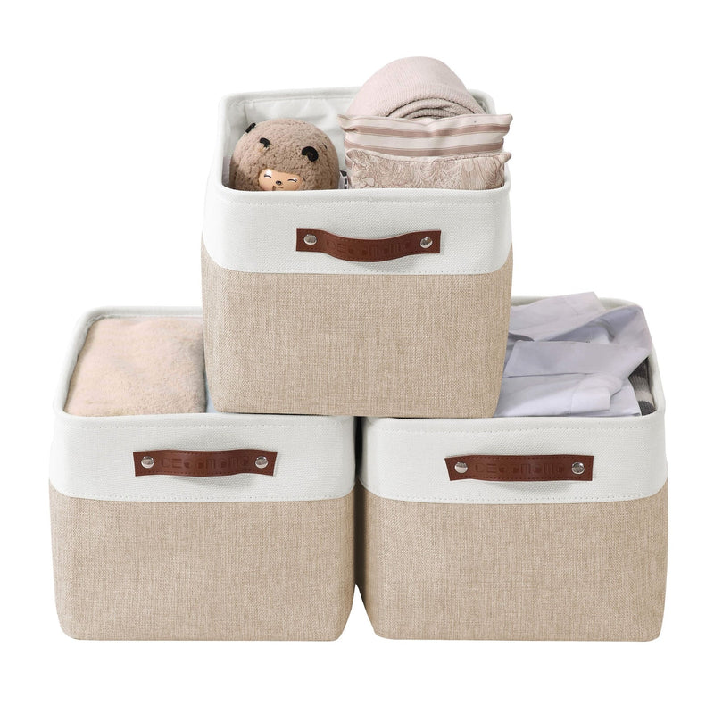 Decomomo Large Soft-Sided Foldable Storage Basket, 3-pk, Beige M4