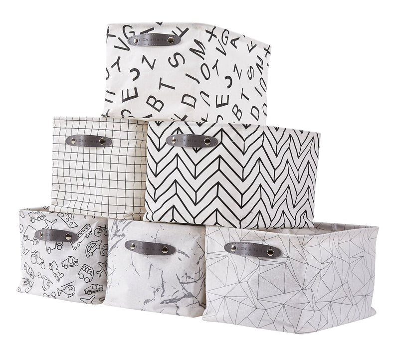 Decomomo Large Water Resistant Storage Bin, 15-in x 11-in x 9.5-in, 6-pk, Black Pattern O6
