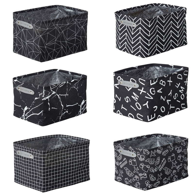 Decomomo Large Water Resistant Storage Bin, 15-in x 11-in x 9.5-in, 6-pk, White Pattern X1