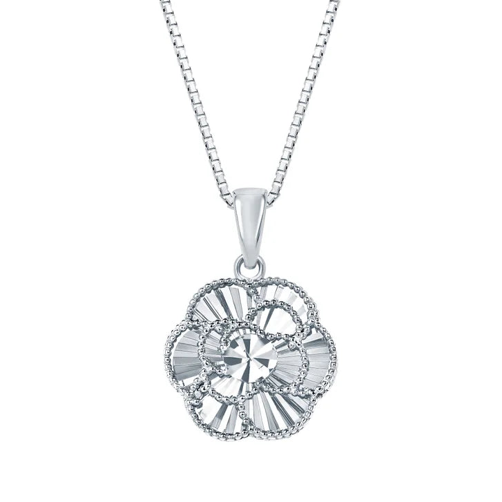 Diamond Cut Floral Pendant in White Gold M7