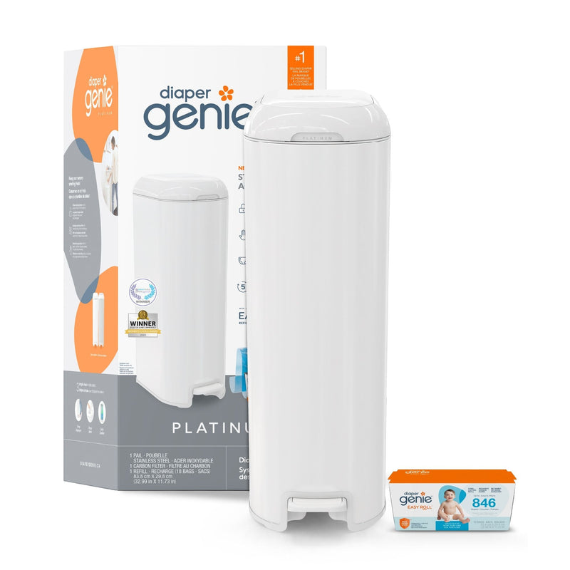 Diaper Genie Platinum Stainless Steel Pail, White B2