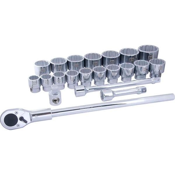 Dynamic Tools 1-in Drive 12 Point Standard Socket & Attachment Set, SAE, 21-pk F1