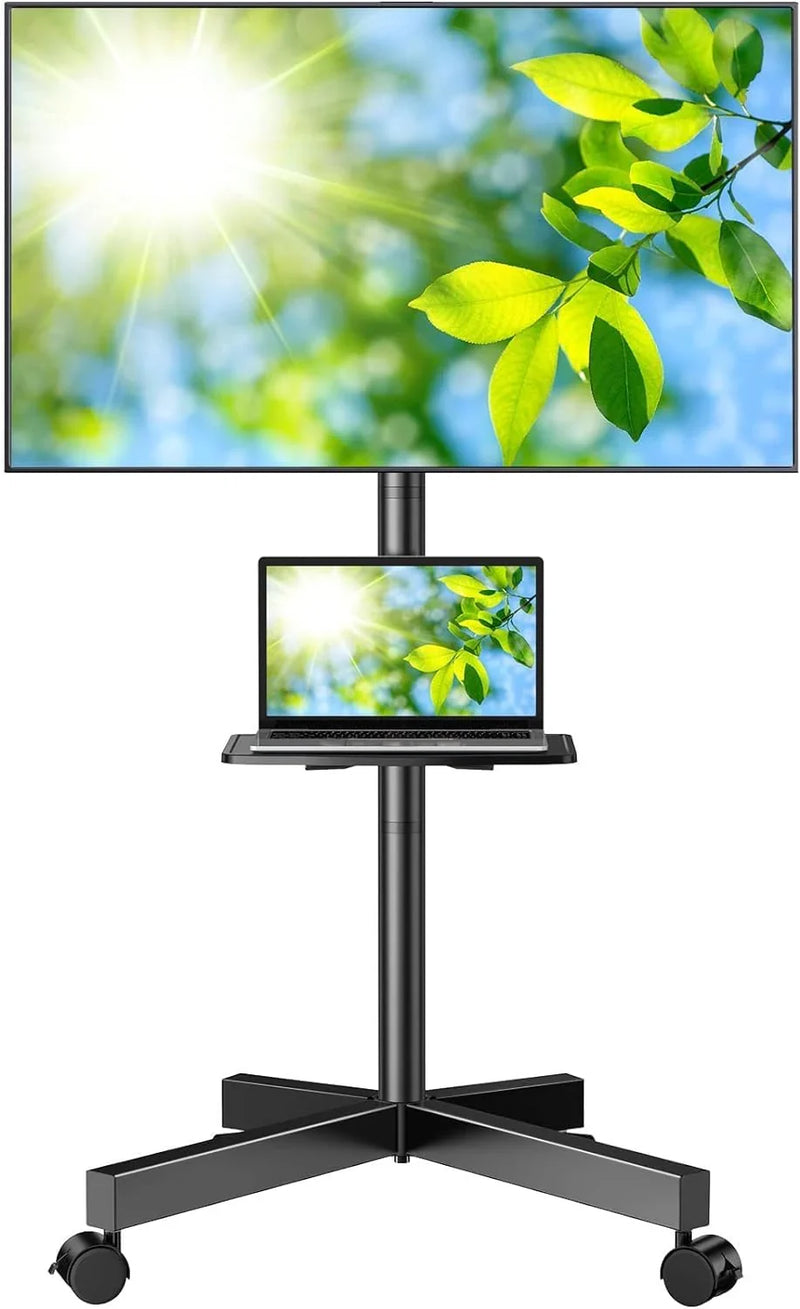 Mobile TV Stand for 23-60 Inch LCD LED Flat/Curved Panel Screen TVs, Tilt TV Cart Holds up to 88Lbs Portable Stand with Laptop Shelf Rolling Floor Max VESA 400x400mm (PSTVMC06) S9