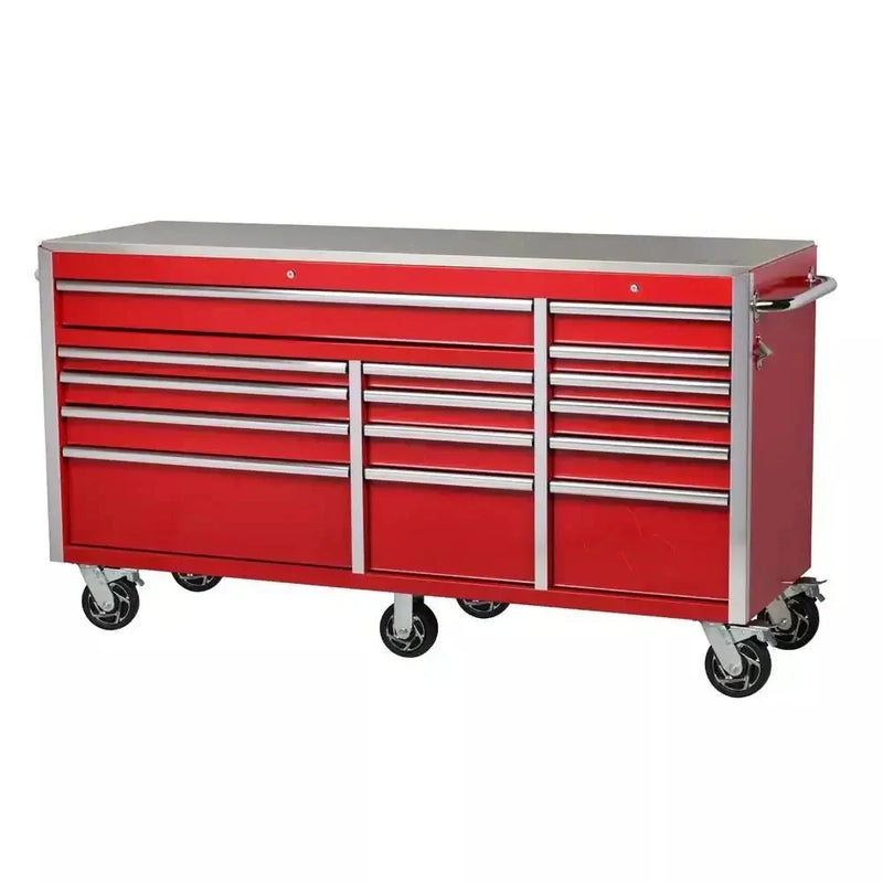 Heavy-Duty 72 in. W x 24 in. D 15-Drawer Tool Chest Mobile Workbench with Stainless Steel Top and Dual Locks in Red P3