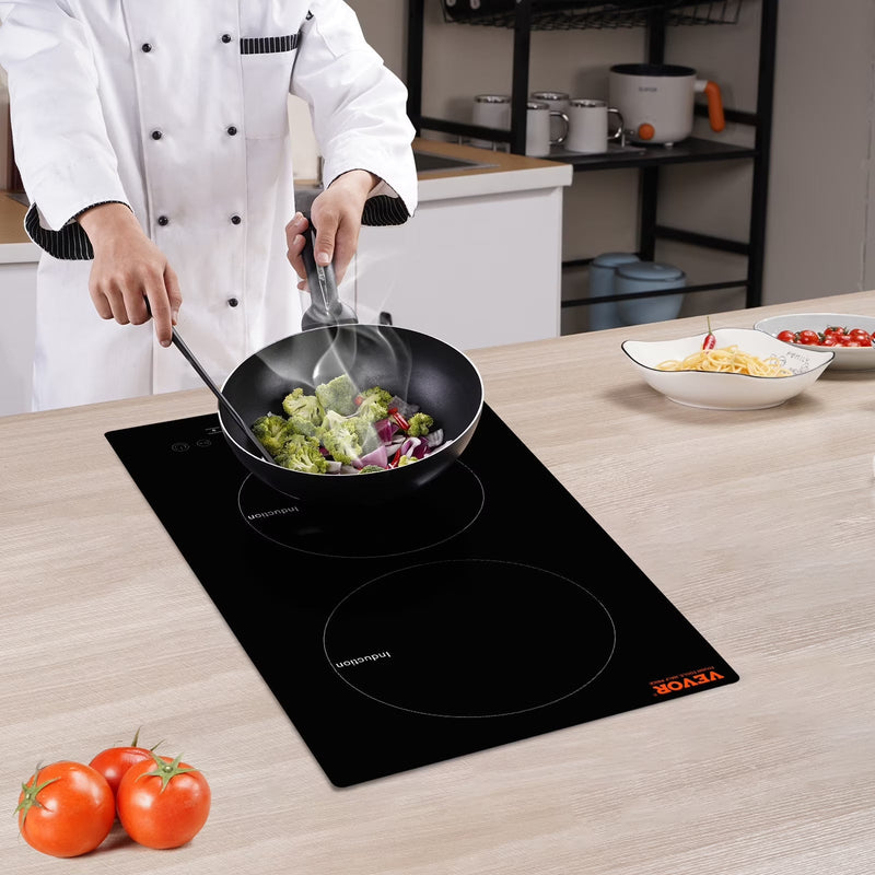 BENTISM 12 inch Electric Cooktop 2 Burners 1800W Stove Top Touch Control T4