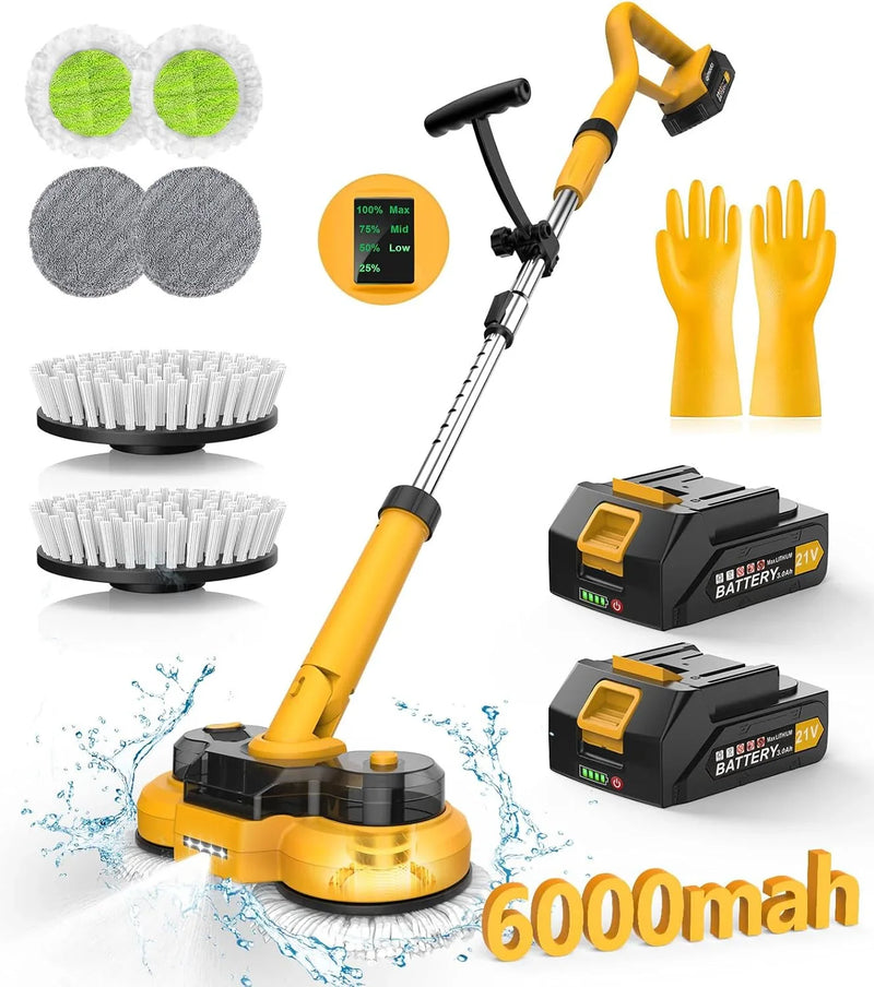6000mAh Battery Electric Mop M1, 800RPM Cordless Electric Power Scrubber & Mops for Floor Cleaning, Best Automatic Spin Mops with Smart Display,Rotating Mop with LED Light & Water Spray-qimedo T1