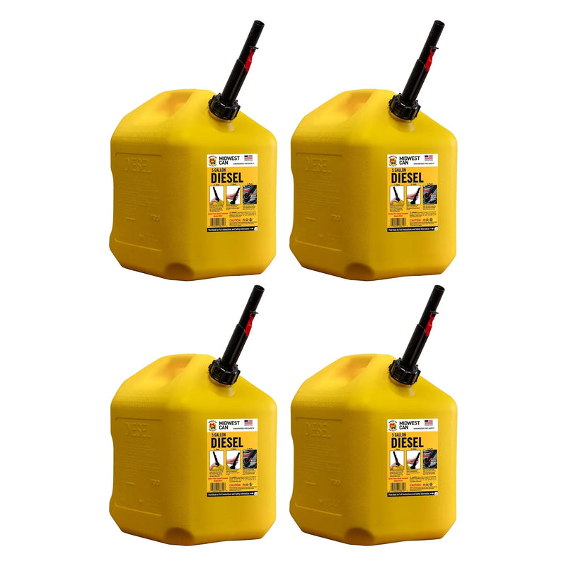 5 Gallon Diesel Can Fuel Container w/ Auto Shut Off (4 Pack) L5