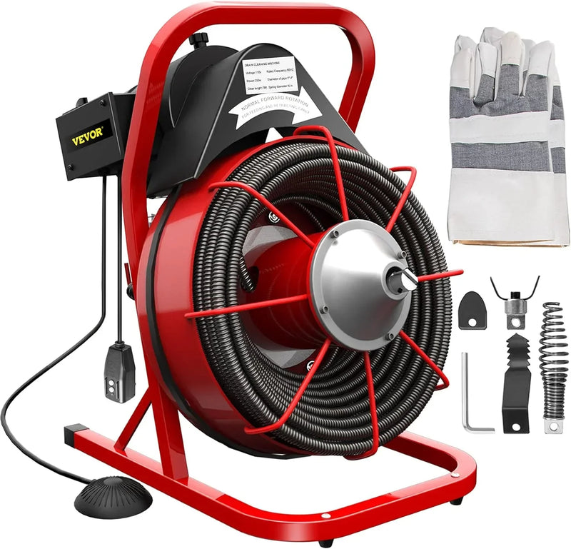 Electric Drain Cleaner Machine by [Brand], 75 Ft x 3/8 Inch, Fits 1-4 Inch Pipes, Portable with 4 Cutters, Powerful Plumbing Tool for Clogs S8