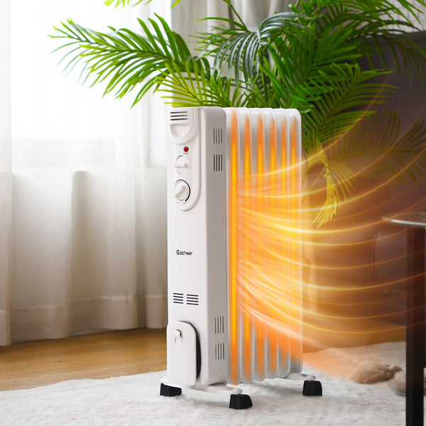 Costway 1500W Electric Oil Filled Radiator Space Heater 5-Fin Thermostat Room Radiant V9
