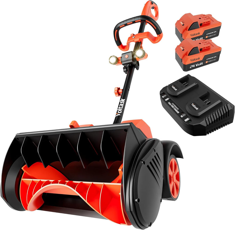 Cordless Snow Shovel with Wheels, 48V | 16-Inch | 4-Ah Brushless Cordless Snow Blower, Battery Snow Blower with Directional Plate & LED Lights (2 * 24V Battery & Dual Quick Charger Included) Q3