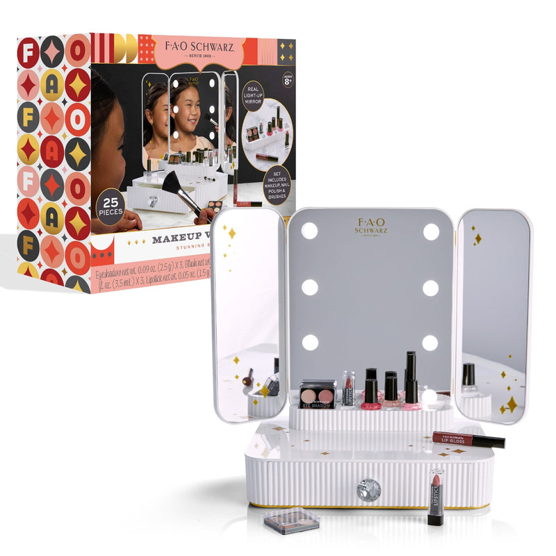 FAO Schwarz Girls Vanity Makeup Studio Low Profile, 24 Piece, White K7