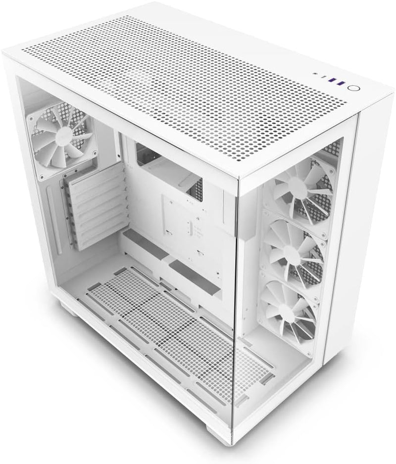 H9 Flow Dual-Chamber ATX Mid-Tower PC Gaming Case – High-Airflow Perforated Top Panel – Tempered Glass Front & Side Panels – 360mm Radiator Support – Cable Management – White F9