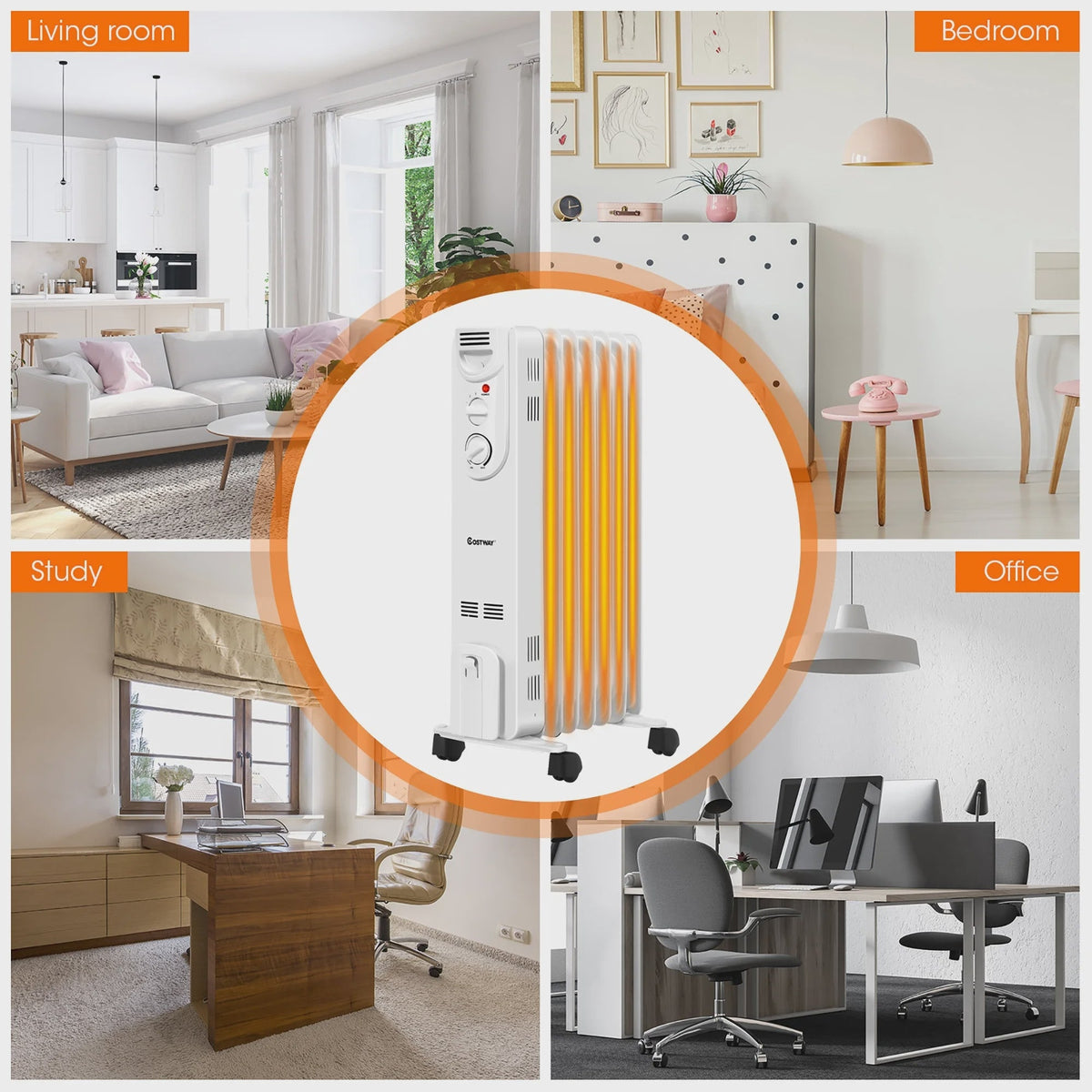 Costway 1500W Electric Oil Filled Radiator Space Heater 5-Fin Thermostat Room Radiant