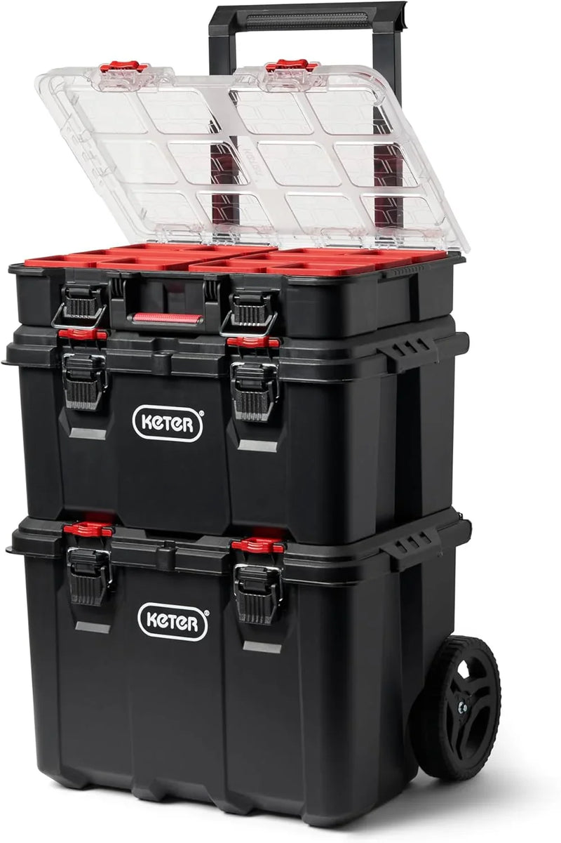 Stack-n-Roll Modular Tools Organizer for Garage Storage and DIY, 3 Piece Resin Rolling Tool Box System for Small Parts E4