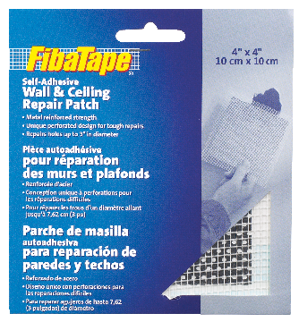 FibaTape Self-Adhesive Wall & Ceiling Hole Repair Patch For Drywall & Plaster, 4 x 4-in B8