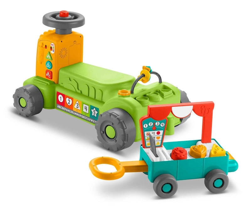 Fisher-Price Laugh & Learn 4-in-1 Farm to Market Tractor Ride-On Learning Toy for Baby & Toddlers J4