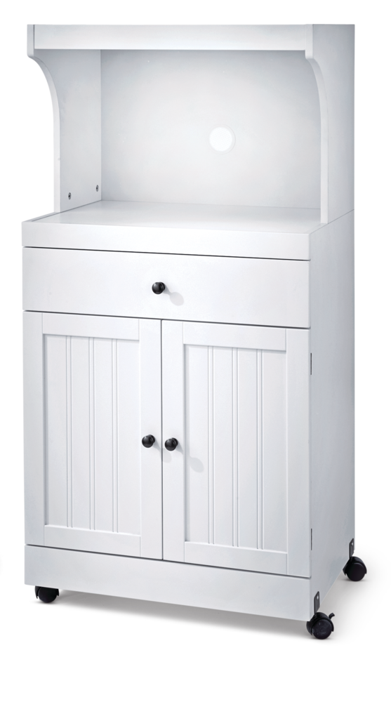 For Living 2-Door 1-Drawer Microwave Cart/Stand Kitchen Storage Cabinet With Wheels, White N5