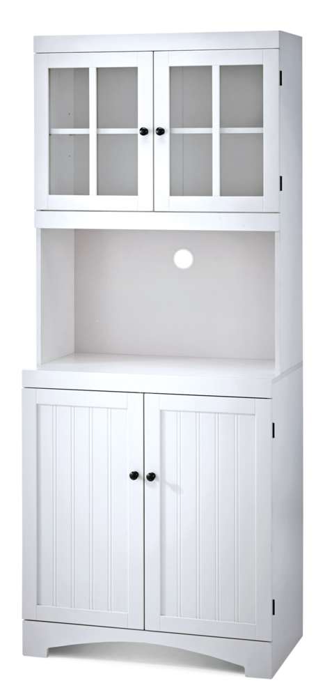 For Living 4-Door Open Shelf Freestanding Kitchen Pantry Storage Cabinet, Cream H6