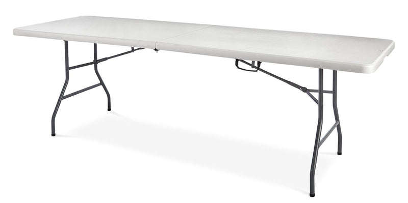 For Living 8-ft Portable Plastic & Metal Folding Table with Handle, White N8