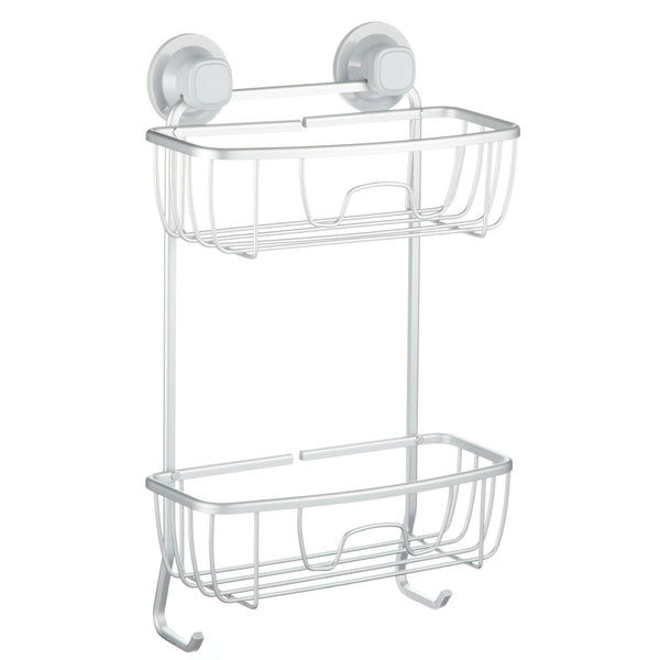 For Living Aluminum Rust-Resistant Suction 2-Shelf Shower Caddy with Hook, 17.5-in x 10.3-in x 5.4-in W5