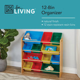 For Living Kids 12-Bin Bedroom/Playroom Toy Storage Organizer, Yellow
