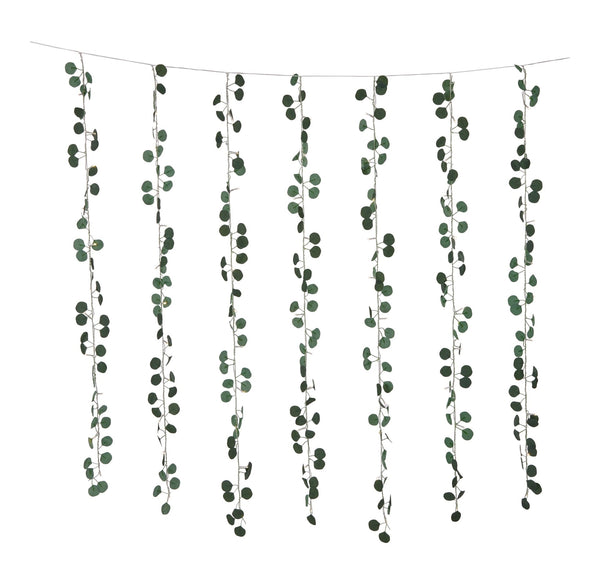 For Living Outdoor 12-Strand Warm White LED Curtain String Lights with Eucalyptus Leaves, 11.48-ft O2