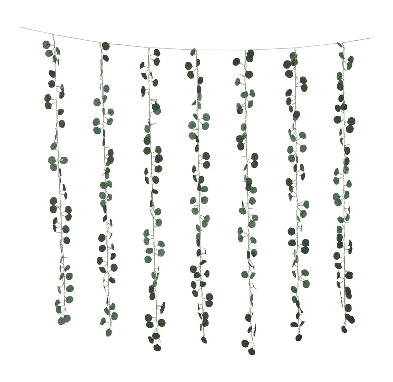 For Living Outdoor 12-Strand Warm White LED Curtain String Lights with Eucalyptus Leaves, 11.48-ft O2