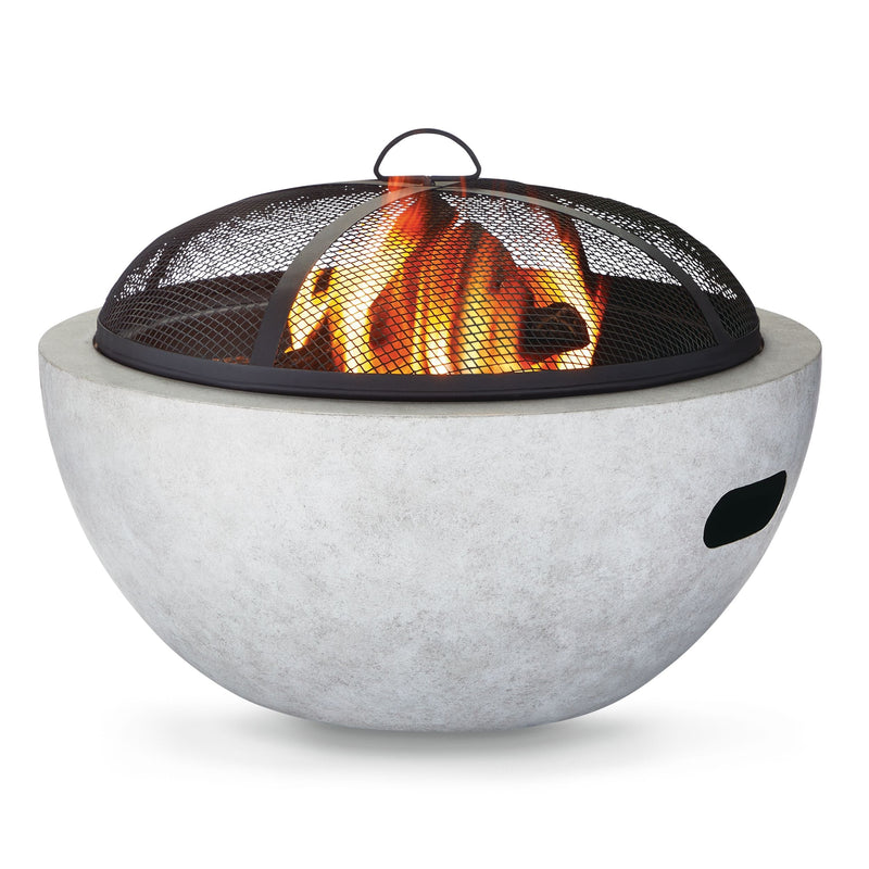 For Living Outdoor Round Steel Wood Burning Firepit with Spark Screen, 24-in O5