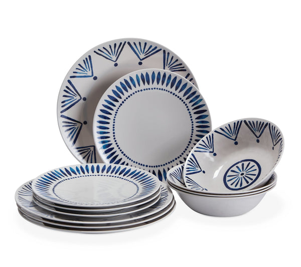 For Living Patio Dinnerware Set, 12-piece, Blue K6