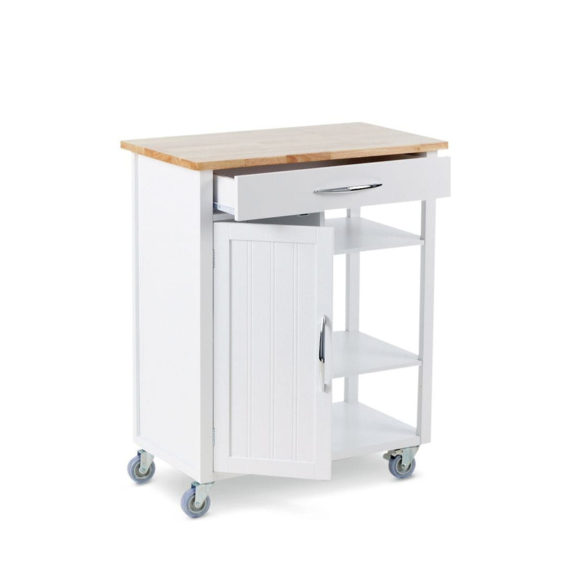 For Living Wood Top Kitchen Utility Storage Cart/Island With Locking Wheels, White I9