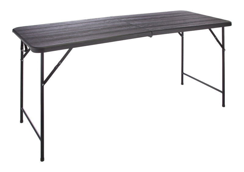 For Living Woodgrain Folding Table, Plastic/Steel, Black, 6-ft A2