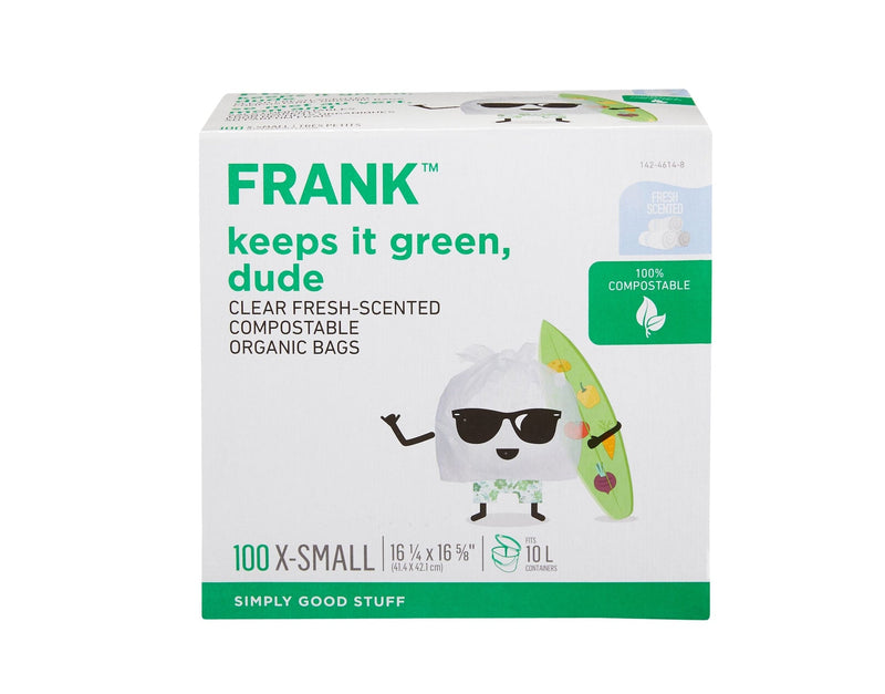 FRANK Extra-Small Organic Fresh-Scented Compostable Food Waste Bags, 100-pk, Clear, 10-L L5