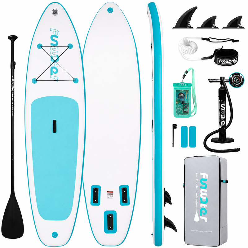 FunWater 10 ft 6 in Inflatable Stand Up Paddle Board Set – Sky Blue O5