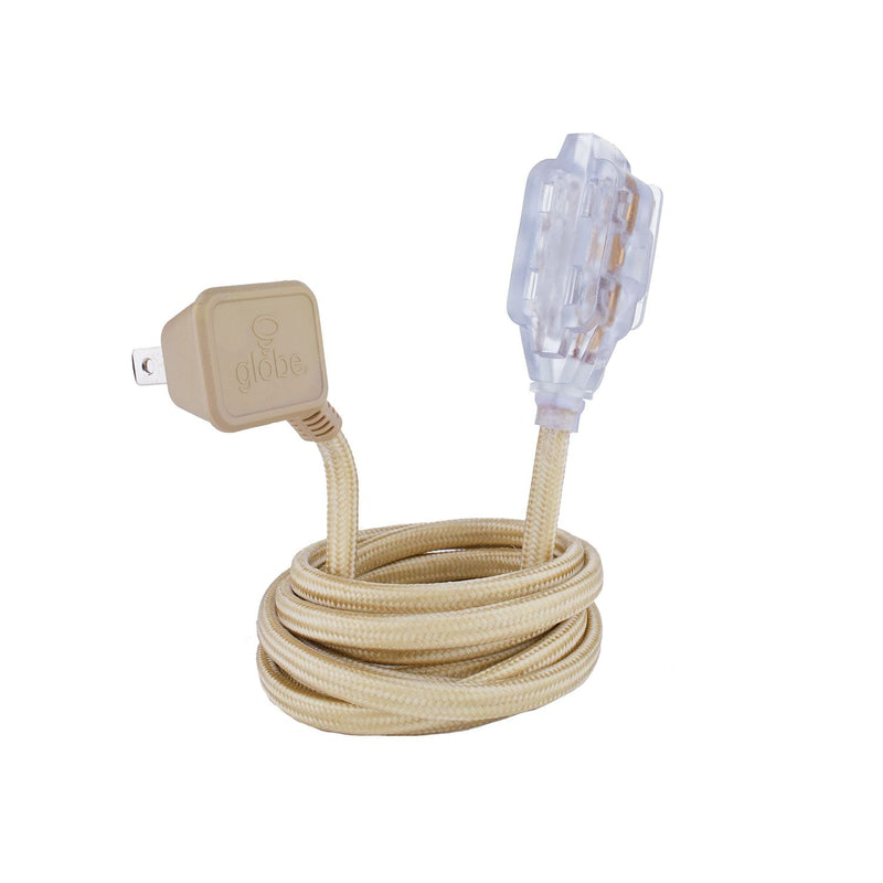Globe 9-ft 16/2 Fabric Extension Cord, Right Angle Plug, 3 Outlets, Gold P8
