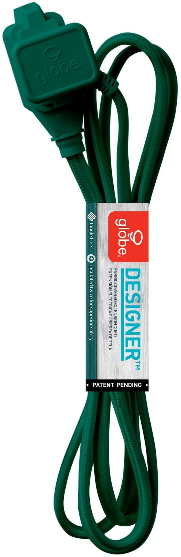 Globe 9-ft 16/2 Fabric Extension Cord, Right Angle Plug, 3 Outlets, Green S2