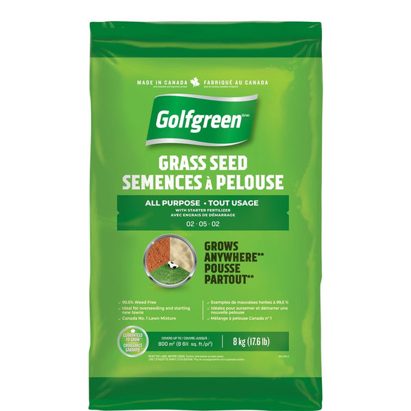 Golfgreen All Purpose Grass Seed with Starter Fertilizer, Weed-Free, 2-5-2, 8kg X4