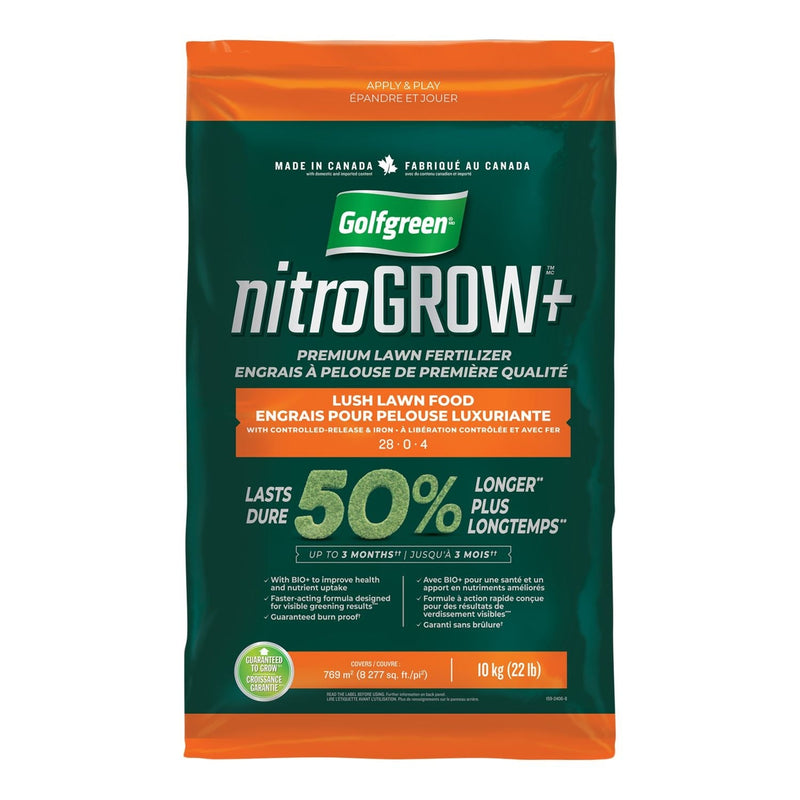 Golfgreen Nitrogrow+ Premium Nitrogen Enriched Lush Lawn Fertilizer, 28-0-4, 10kg S5