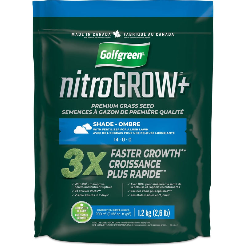 Golfgreen Nitrogrow+ Premium Nitrogen Enriched Shade Grass Seed with Fertilizer, 14-0-0, 1.2kg E2